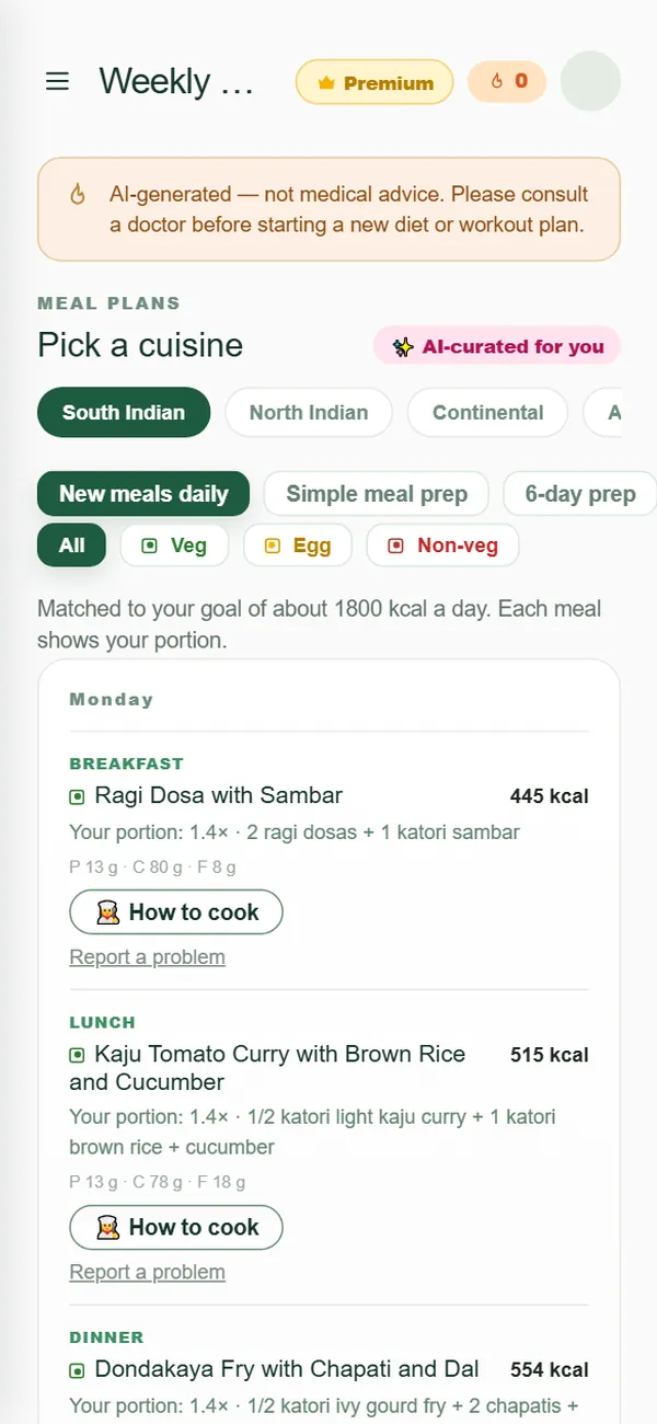 Weekly meal plan