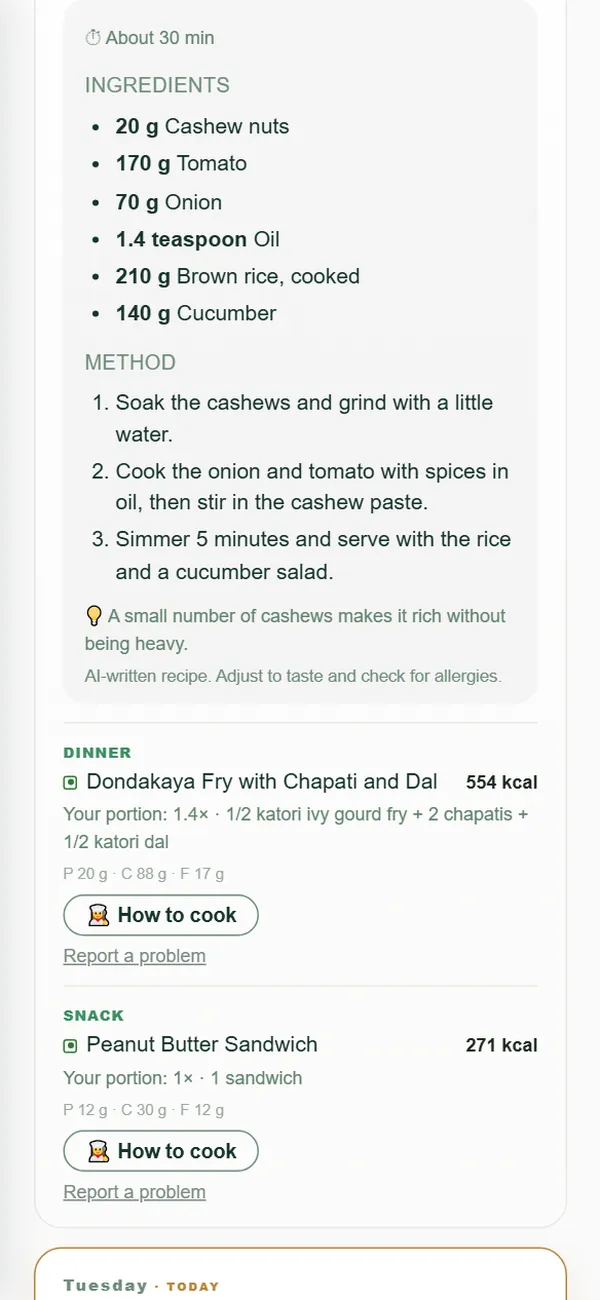 Recipe with ingredients and method